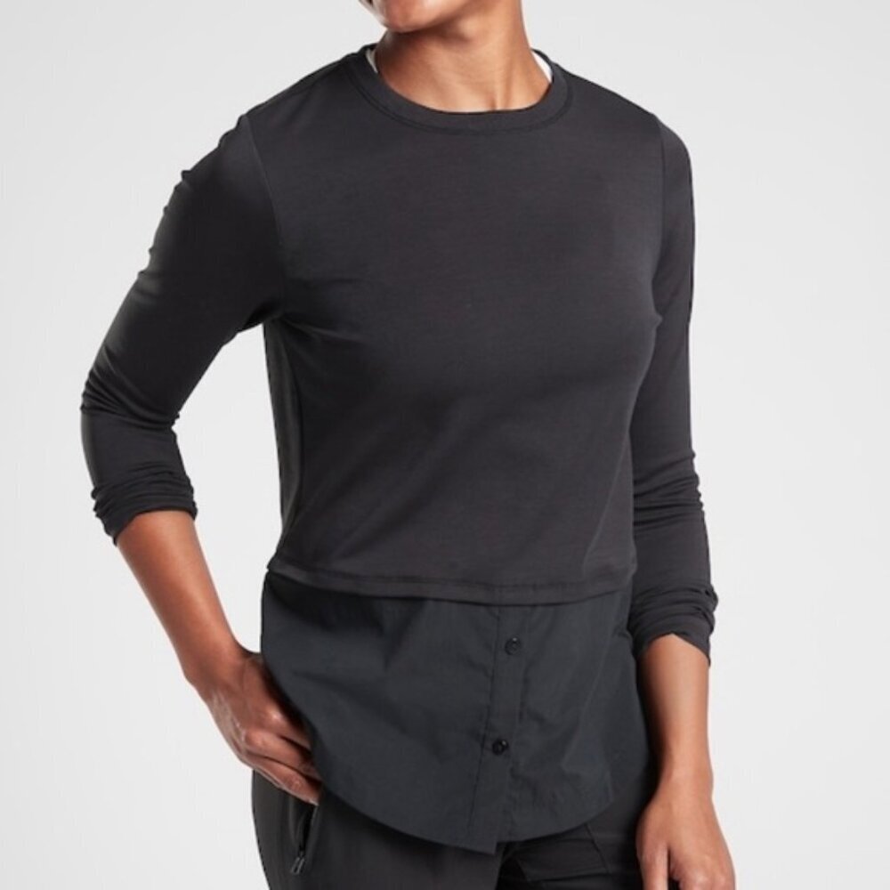 Athleta Gallery Top Shirt Size XS Black Layered Travel Work Office Commute